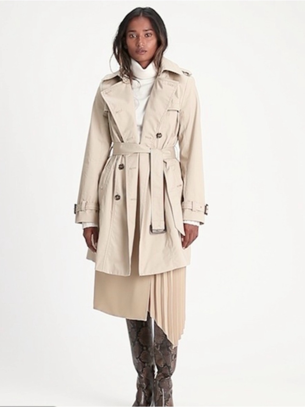 Banana Republic Women's Essential Trench Coat Large Lined Cream Classic ~ $225